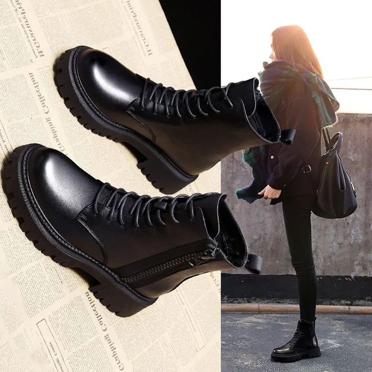 2021 Latest Ladies Shoes Pure Color Zip-Up Round half boots Autumn Winter Womens Trendy Boots doc. martens