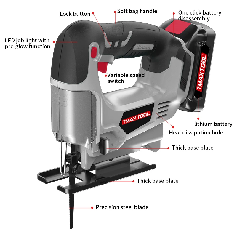 21V Lithium Battery Portable Wood Cutting Power Tools Woodworking Cordless Trigger Type Curve Saw Electric Jig Saw
