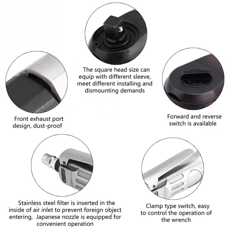 1/2 1/4 3/8 Pneumatic Air Ratchet Wrench Mini Spanner Wrench Car Bicycle Repair Tools