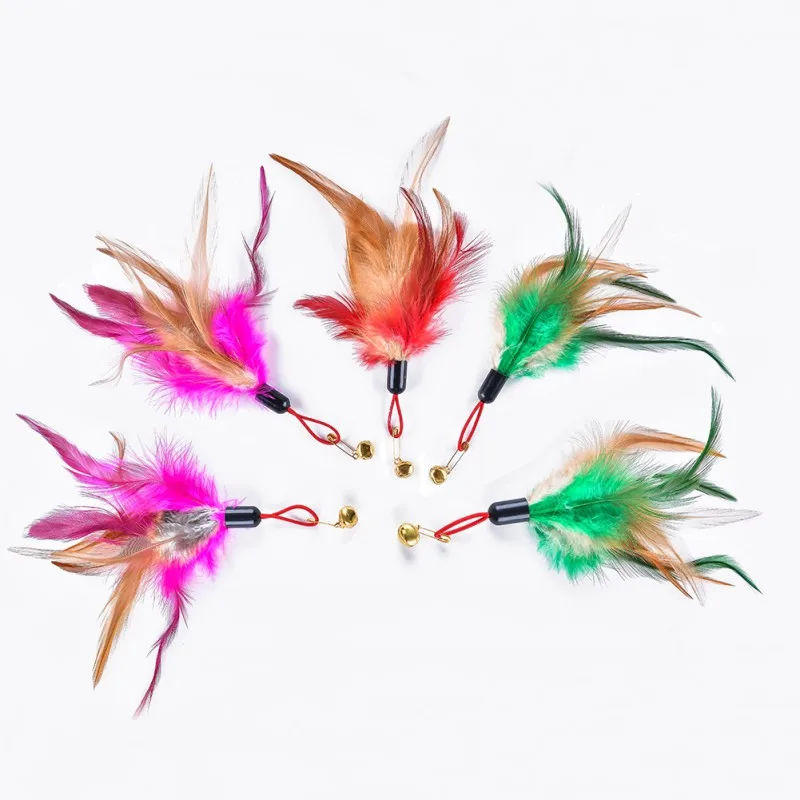  5Pcs/Lot Feather Refills for Wand Toy Cat Teaser Chicken Feathers Replacement With Bell Interactive