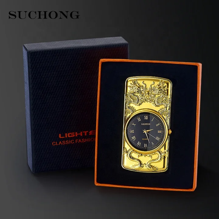 Высококачественные, дешевые, персонализированные, золотые светящиеся часы Eagle Regal, металлические часы, Бутановая горелка, зажигалка, сигарета, оптовая продажа