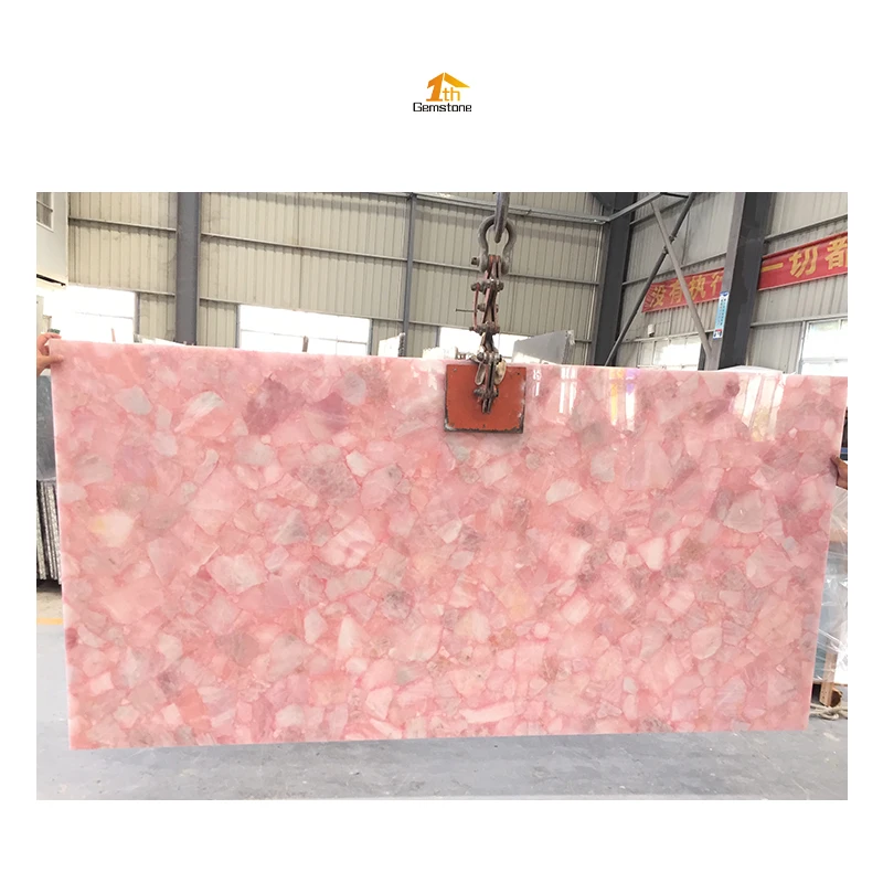 Custom Luxury Backlit Pink Crystal Rose Quartz Countertop For Bathroom Kitchen