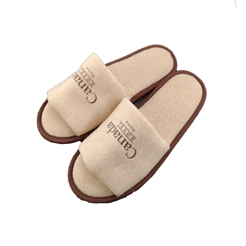 OEM Hotel Slippers Custom Logo Low Price White Knitted Fabric Bathroom Hotel Disposable Slippers