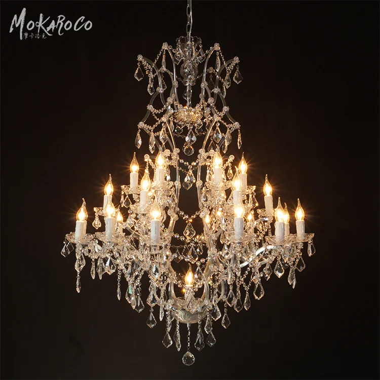 19th C. Rococo Iron Crystal Chandelier Lighting large villa crystal chandeliers