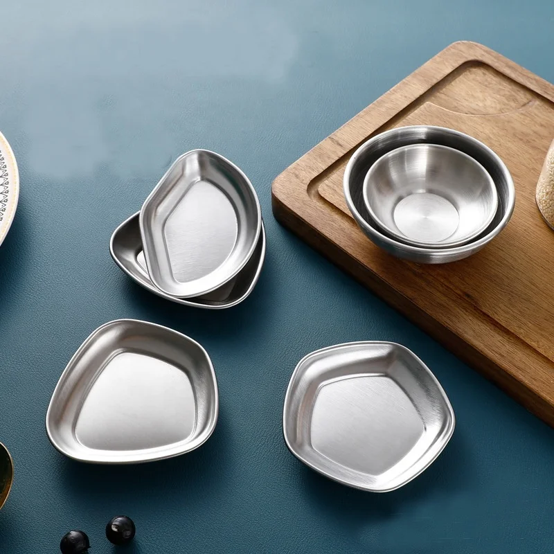 304 Stainless Steel Korean Seasoning Dish Japanese Sushi Soy Sauce Dish Mini Irregular Shaped Stainless Steel Serving Tray