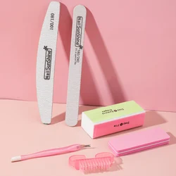 Nail file set 6 pc with buffer block nail clean brush nail buffer and file cuticle pusher custom manicure set professional