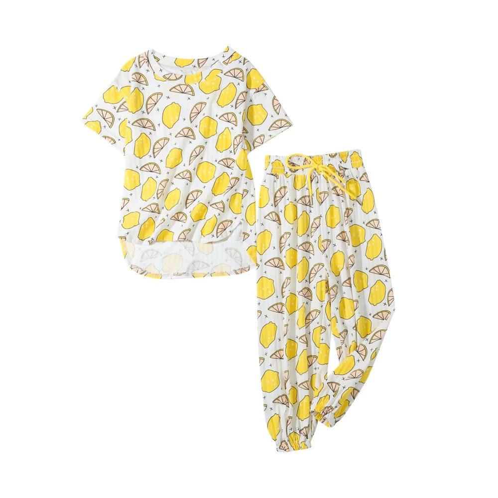 What&why Kids Girl short-Sleeve Pajama Organic Cotton Children Clothing Set Boutique Cute Cartoon Pajama Sets For 3-8T Factory