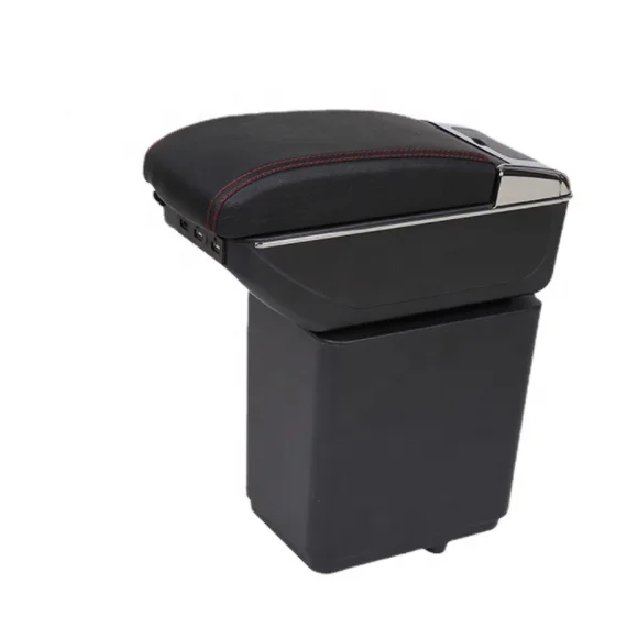 Curved Surface Black color Pu leather 7 USB Design slide and double layers design box Car Armrest box for Citroen Berlingo