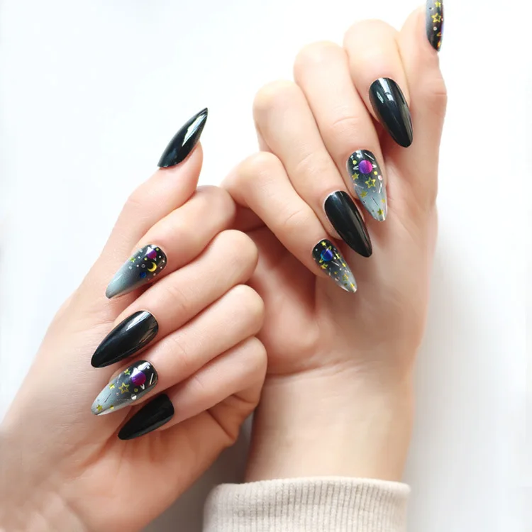 Wholesale  European And American Style Wearing Nails 24pcs/BOX Artificial Fingernails Gilt Droplet Fake Nails