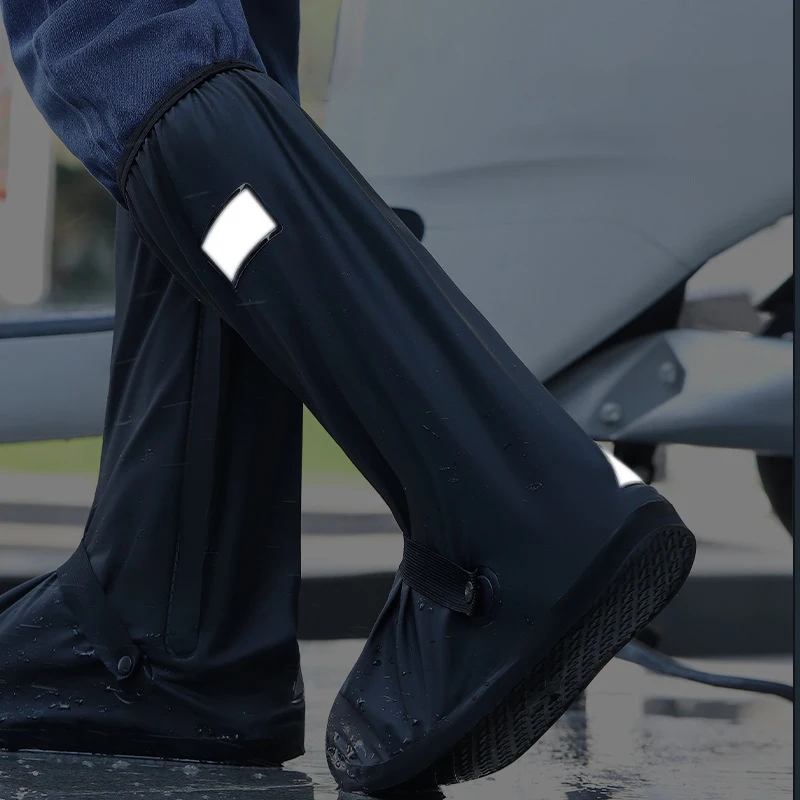 Ready Stock PVC Waterproof High Boots Anti Slip Reusable Overshoes With Reflector Rain Boots For Motorcycle