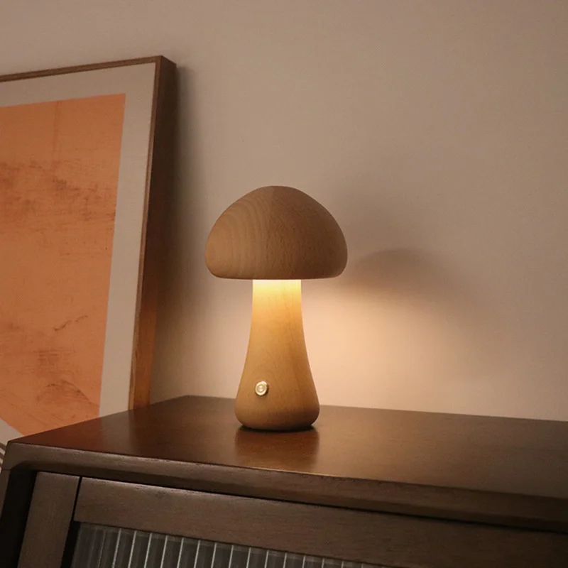 Wooden Touch Modern Mushroom Night Light Sensor Lamp LED Atmosphere Lamp Bedroom Bedside Light Adjustable Table Lamp Home Decor