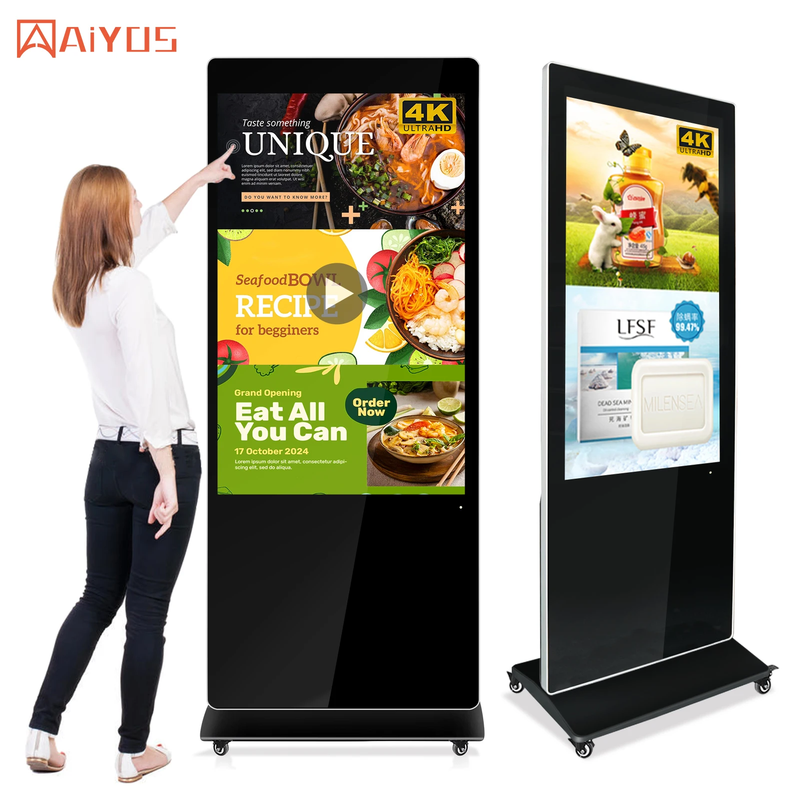 Aiyos Lcd display kisok 55inch digital signage floor stand touch screen