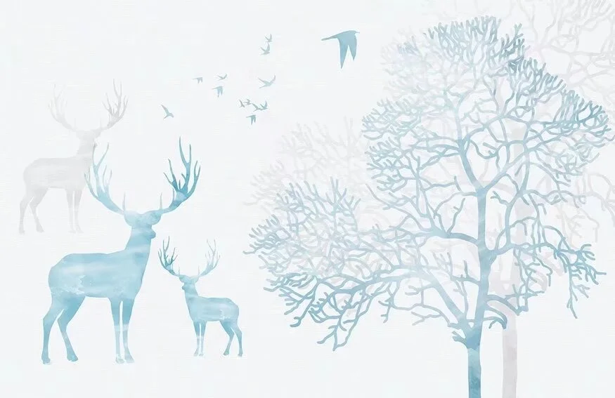 chrismas abstract snow elk forest bird tree design print big size custom up to 3*5m & 3.2*10m/piece high-end fabric wall mural