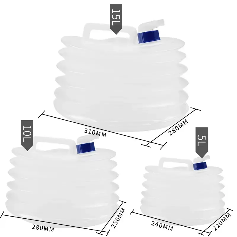 5/10/15L BPA Free Foldable Plastic Water Bucket Ultra Light Transparent Water Container