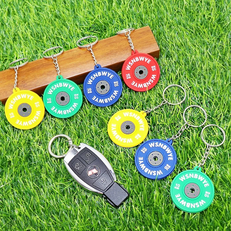 Custom sports fashion Rubber Keyring 2D  fitness dumbbell set 3D Soft PVC Gym  Mini Rubber Barbell Kettlebell Shape Keychain