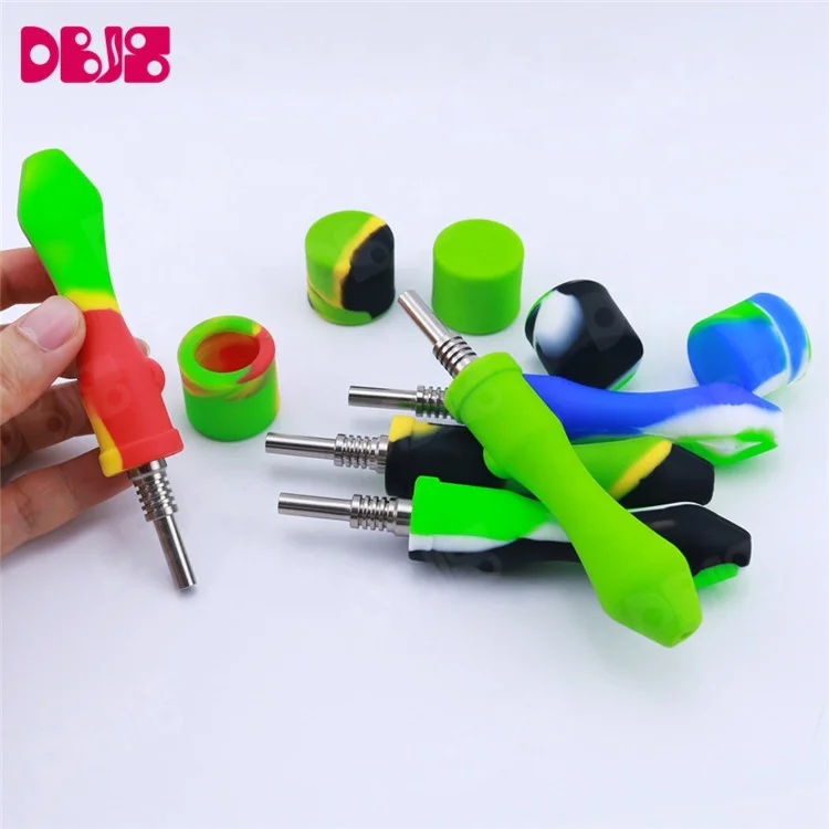 Easy Cleaning  Silicone Smoking Pipe with Titanium nail Dabber Rig Custom Nectar Logo Collector