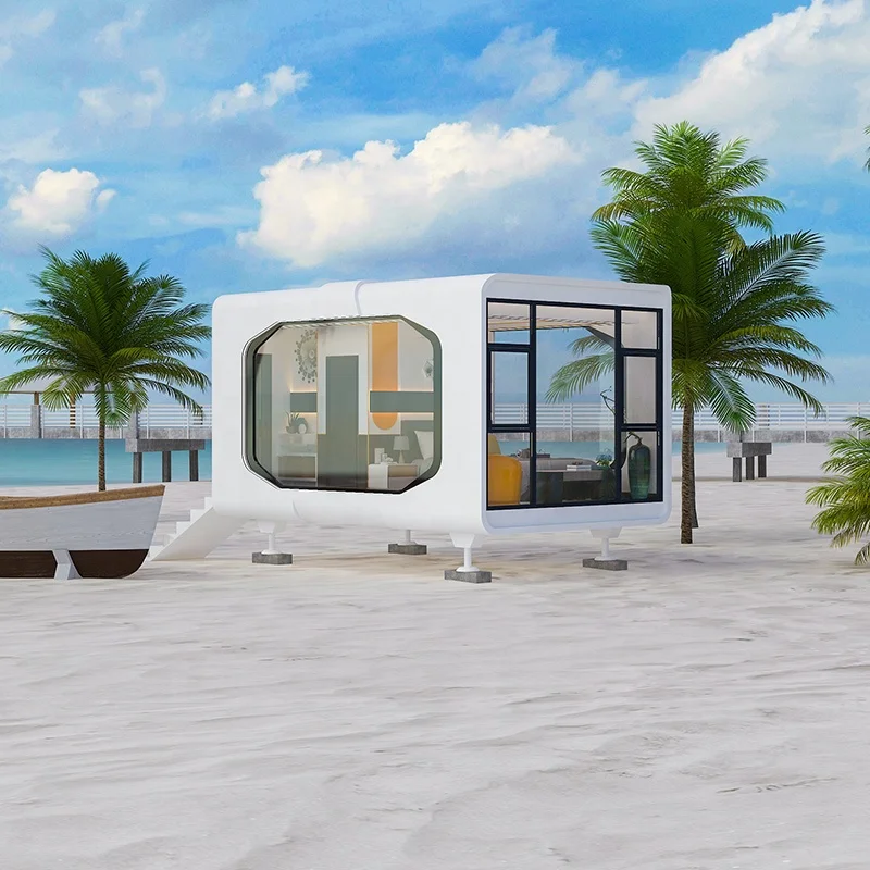 Oem modern galvanized square steel diameter 450X325cm mini prefab house capsule glass house home