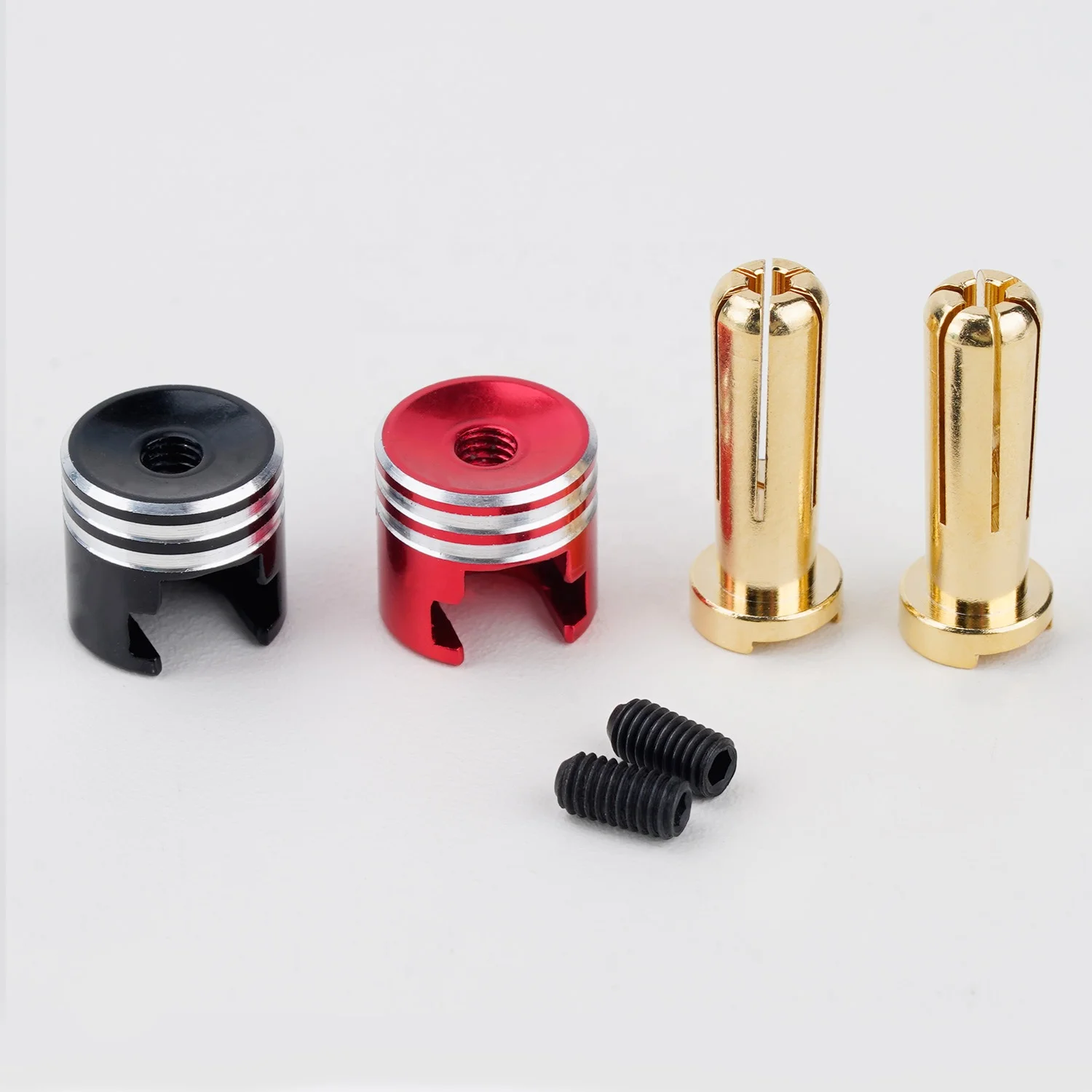 2PCS Heatsink Bullet Plug Grips with 5mm Bullets (Black/Red) for 1/10 Scale Off road Buggy Monster Truck RC Dift Cars