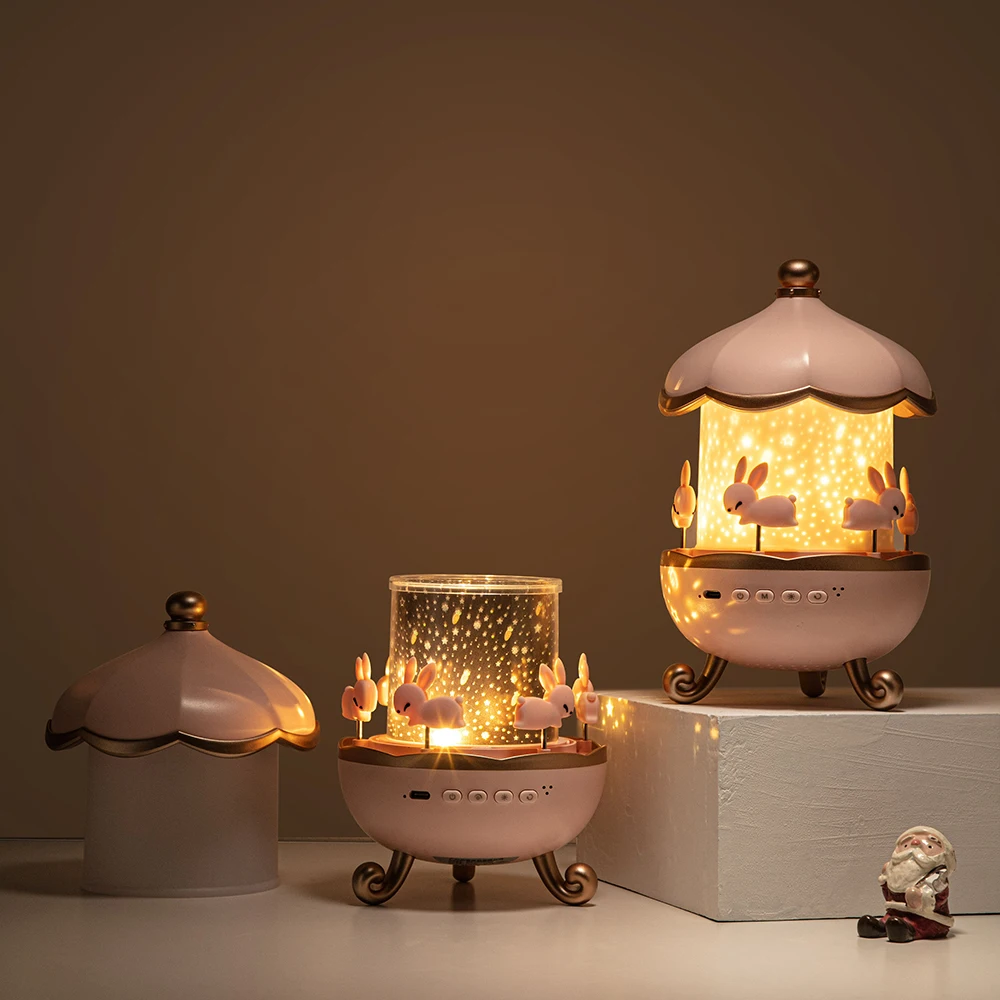 Colorful Changing Star Projection Cartoon Night Light Desk Lamp Rotating Rabbit Music Lamp Creative Starry Sky Projection Light