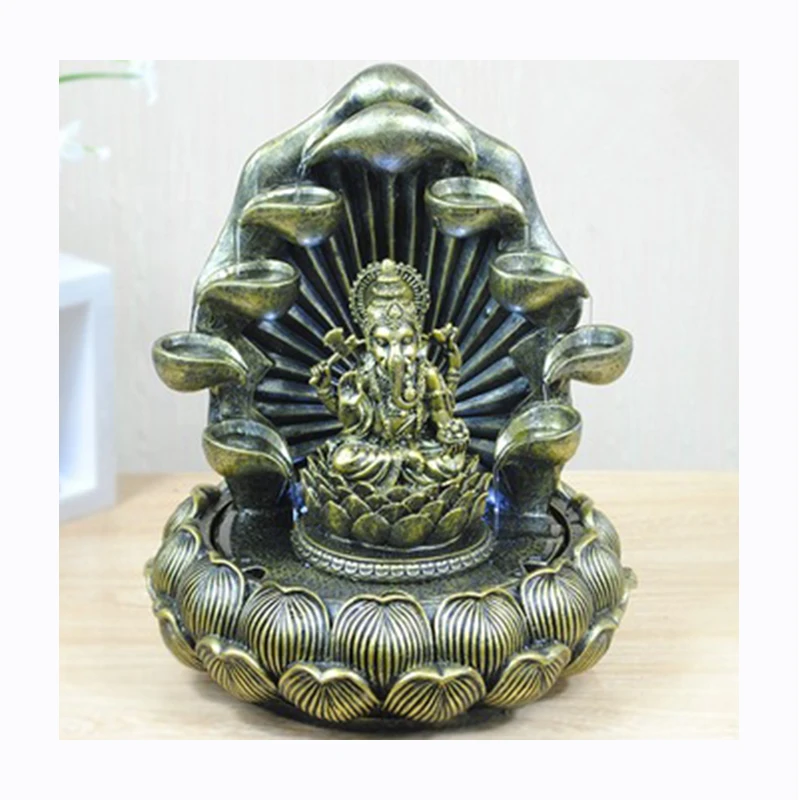 High quality hand carved metal crafts bronze indoor ganesha fountain with light for wholesale