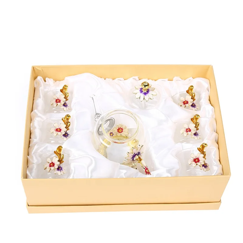 Drinking Glassware Hotsale Beautiful Handmade Gift Modern Nice Lead-Free Enamel Glass Heat Resistant Enamel Glass Tea Cup