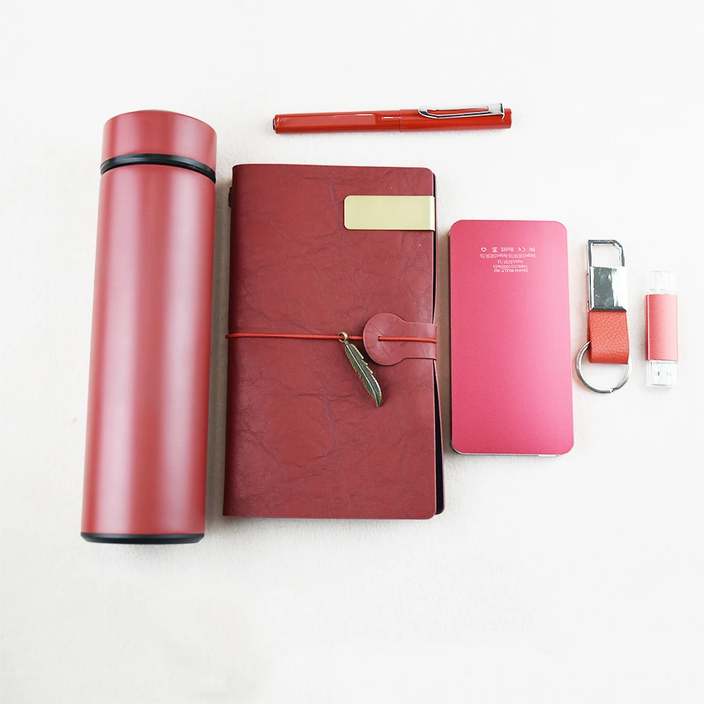 Stock promotional cooperate custom logo Business Gift Sets 6 in 1 leather journal with pen
