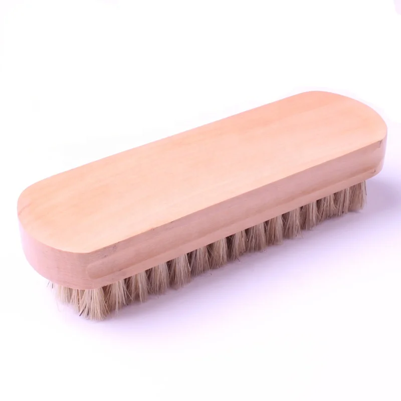 cheap wooden shoe brush with horse hair for boot leather shine and cleaning