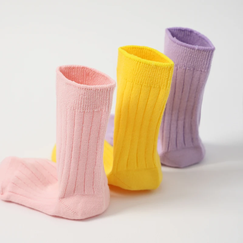 Factory Direct Sale Fashion Cotton Knitted Pure Color Baby Socks For Children