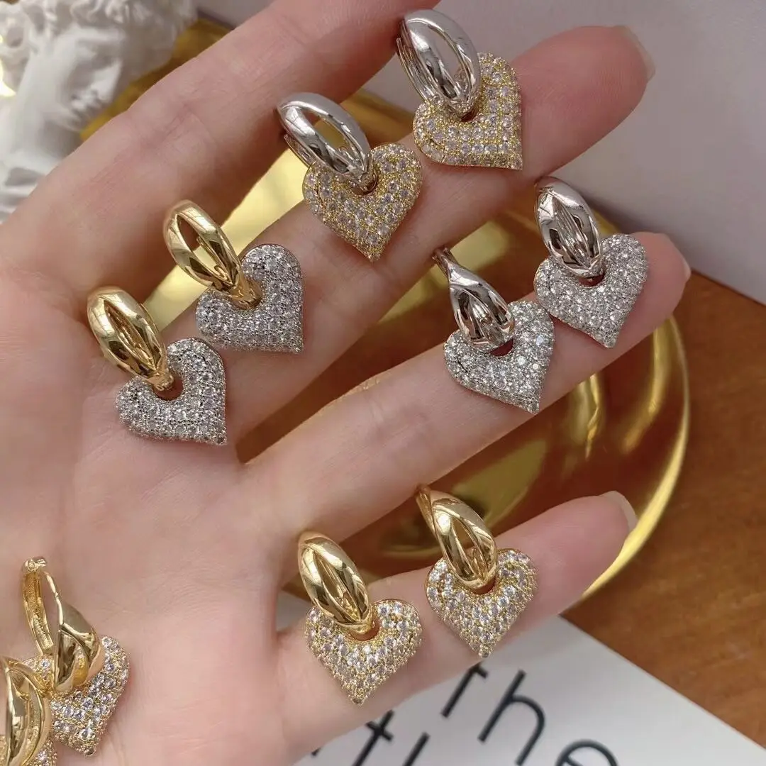BD-A3231  hot selling cz crystal micro pave earrings,silver gold plating heart earrings jewelry $5.66/ pair 10 pai