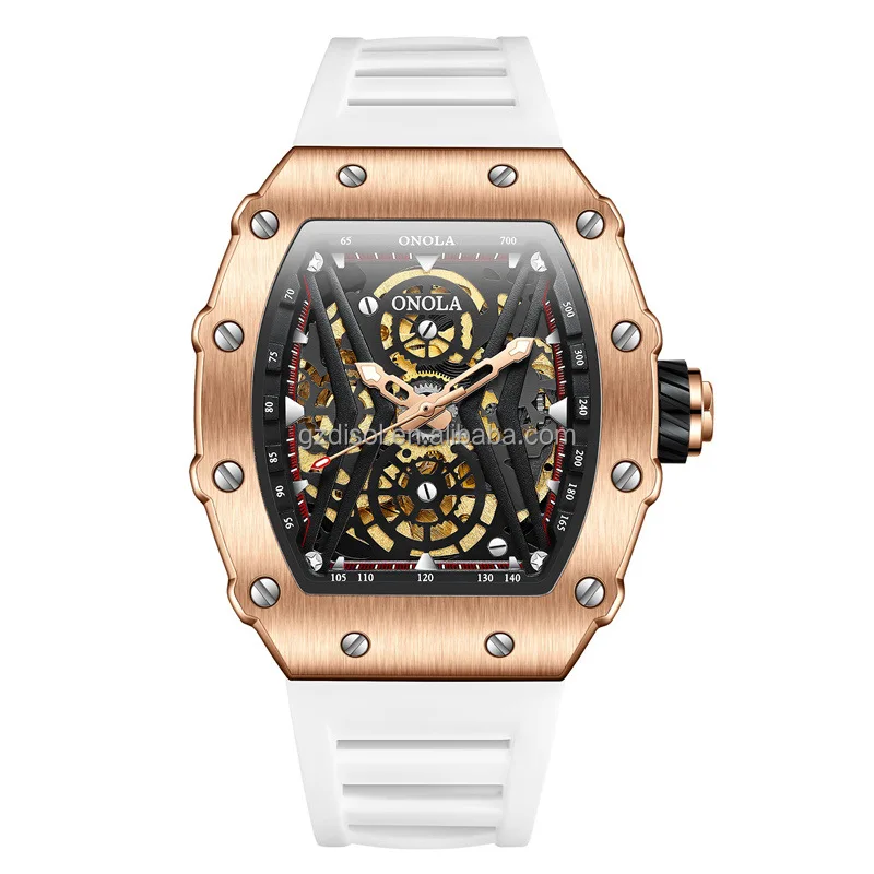 ONOLA 3828 new high-end high quality sports men watch waterproof silicone watchband gold plated watch automatic mechanical watch