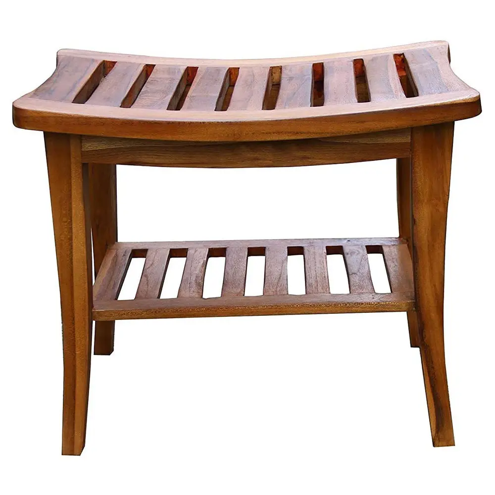 organizador de bano Teak Waterproof Wood Shower Bench Step Stool Set with Storage Shelf Bamboo Corner Shower Bench With handles