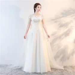 2020 vestidos de novia illusion neck elegant short sleeves cloak style puffy bridal dress wedding gown
