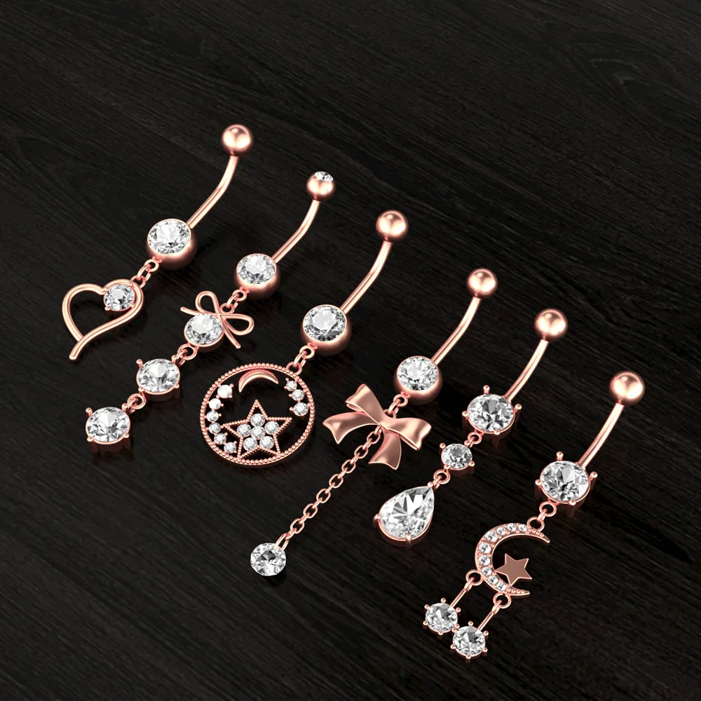 14G Double Prong CZ Belly Ring Titanium Internally Threaded Piercing Jewelry Girls with piercings