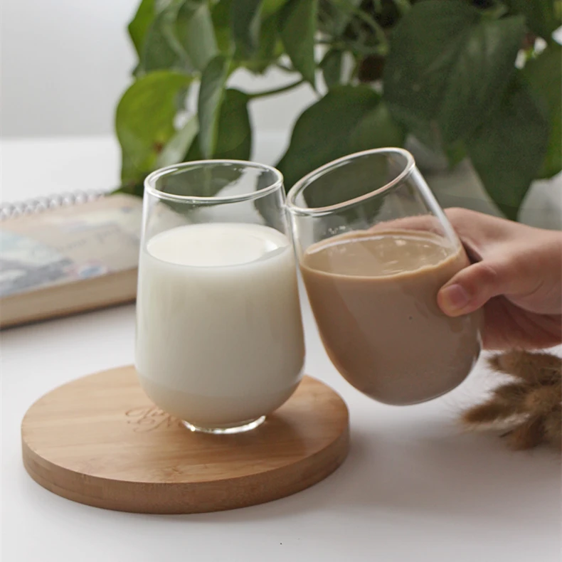 400ml Glass Cup Household juice cup with no lid On hand cup Milk Glass water mug round straight glass