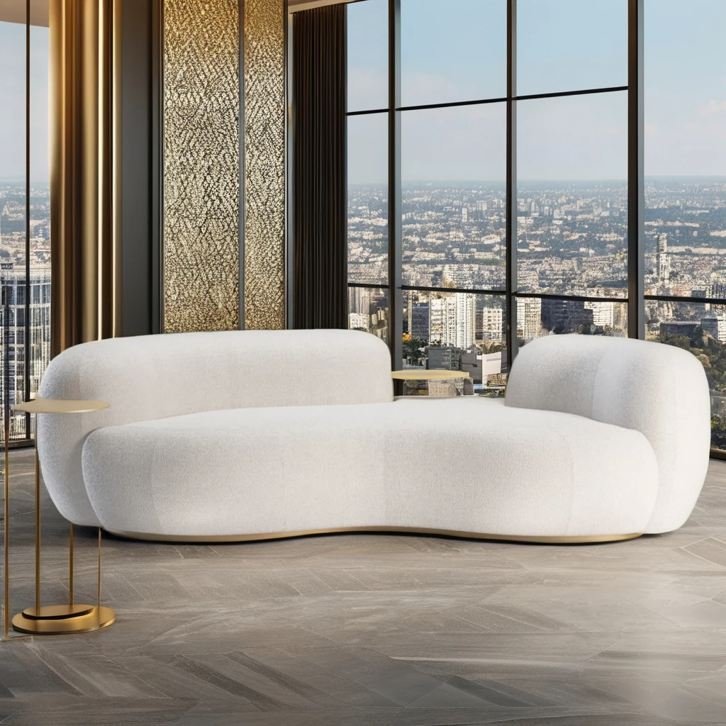 Living Room Furniture Sofa Round Couch Lounge Curved Sofa White Modern Sofas With Golden Trays