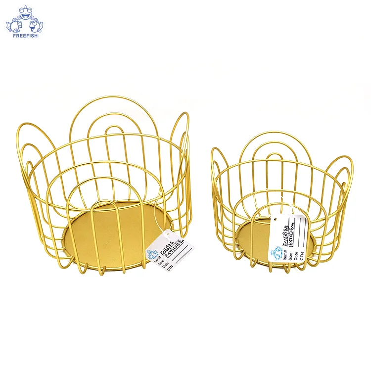 Decorative metal iron creative gold wire fruit organizer vegetable storage mesh table serving basket