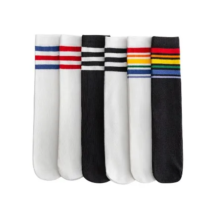Colorful Stripes Black White No heel Long Preppy Style Children Over Knee High Socks School Custom Crew Socks for Kids