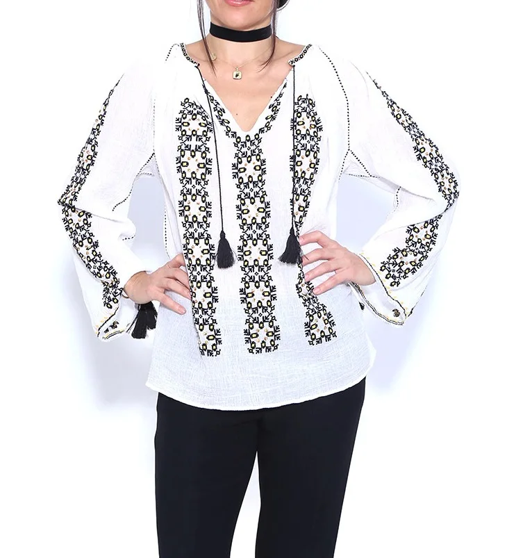 
Summer Collection Designer Tops Handcrafted Romanian Blouse Costume Boho Style Bohemian Top Embroidered Blouse Shirt / Blouse 