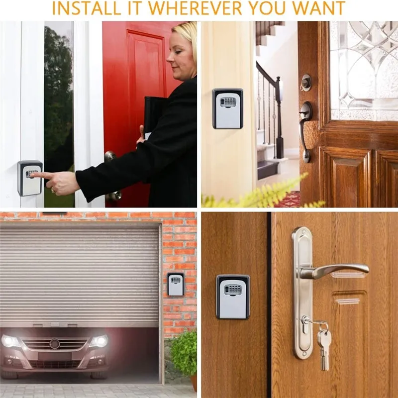 Safe Box Weatherproof 4 Digit Combination Outdoor Key Security Storage Case Key Lock Box Wall Mounted Aluminum Alloy Key