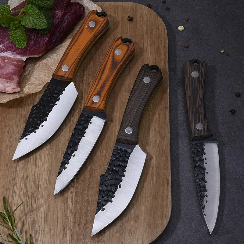 4 inch Handmade Forged butcher knife Full Tang Blade Meat and Fish Knife  with PU Sheath For kitchen Outdoor Camping BBQ
