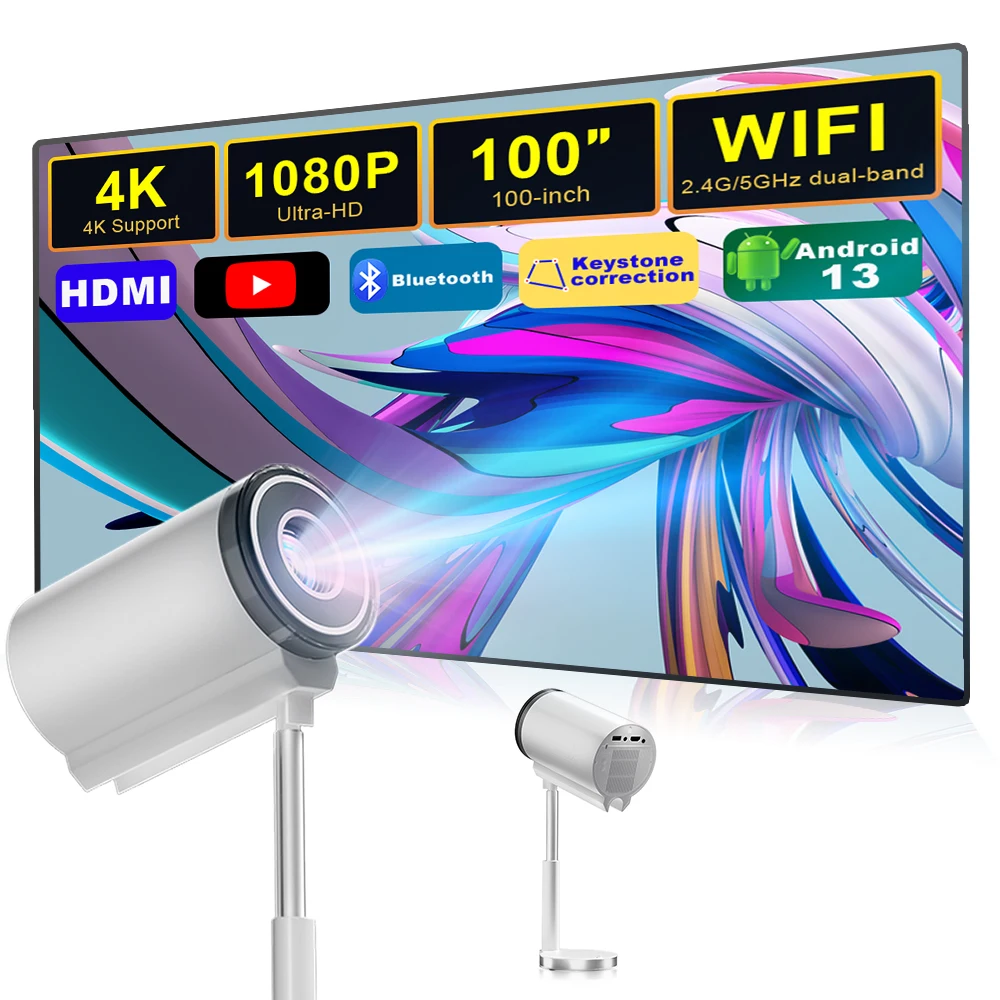 Mini Smart White Projectors Android13 Short Throw Outdoor Portable Movie Projector 2024 Projection equipment