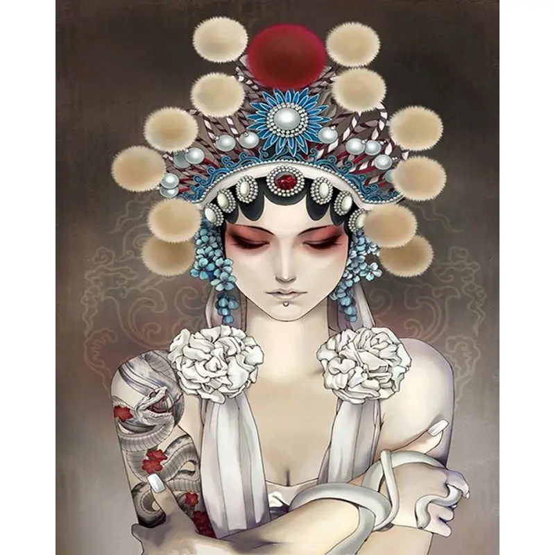 Wholesale Chinese Beijing Opera Figure Custom Art  Canvas Oil Painting kits Diy Paint By Numbers For Adults