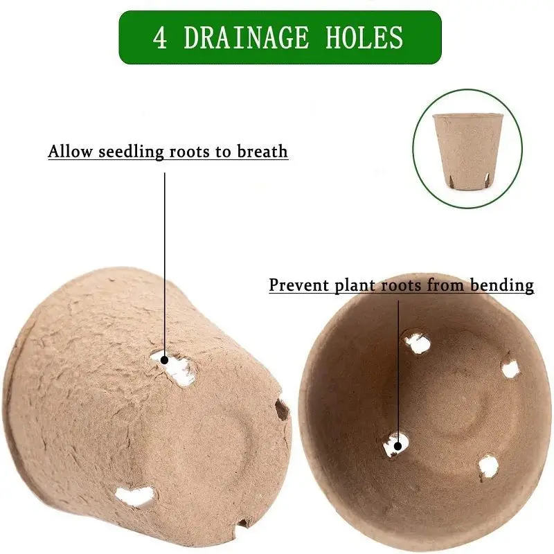 Round Square Biodegradable Paper Pulp Cup Fibre Seedling Starter Tray Plant Pots for Home Garden