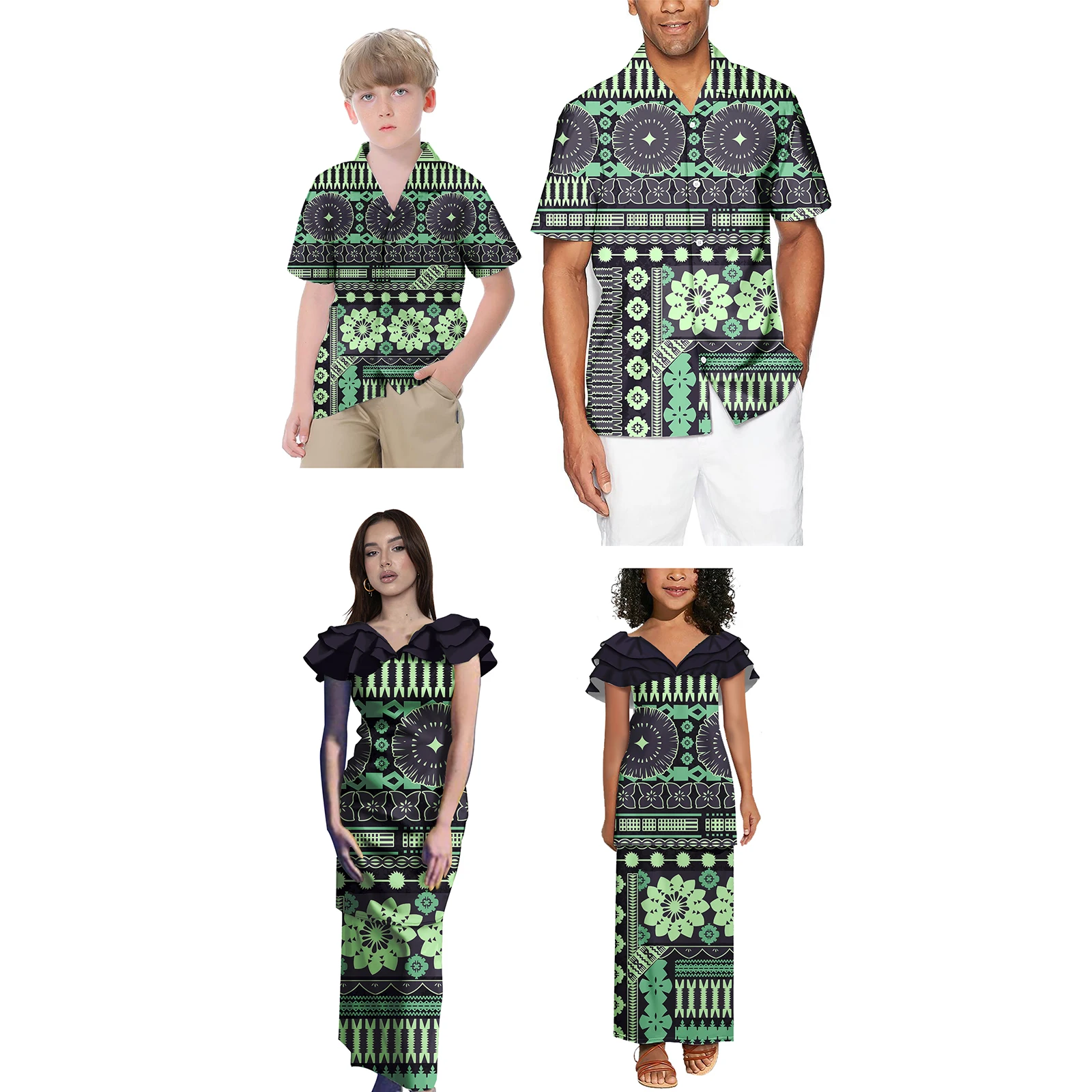 Sexy Little Girls Party Dresses Matching Outfits For Family Casual Polynesian Tribal Samoa Tapa Custom Boys Clothing Sets