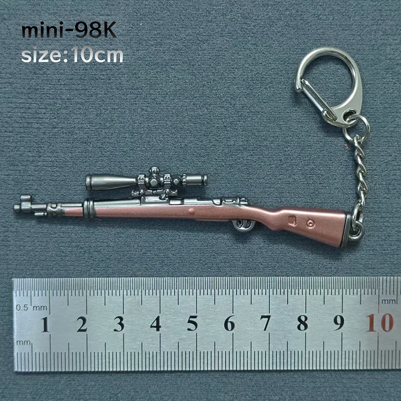 Hot Selling Mini Sniper Metal Gun Keychain Chicken Eat and Pistol Toy with Carabiner Eat Chicken Pendant Keychain
