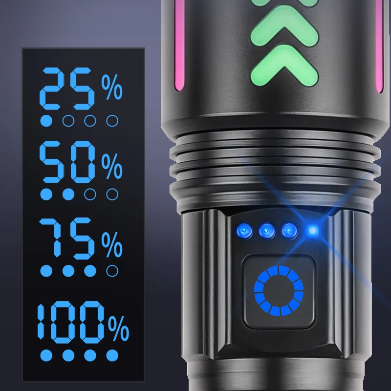 30w LED 1000m Flashlight USB Type-C Rechargeable Power Bank IPX4 Waterproof Camping Bright Tactical Flashlight