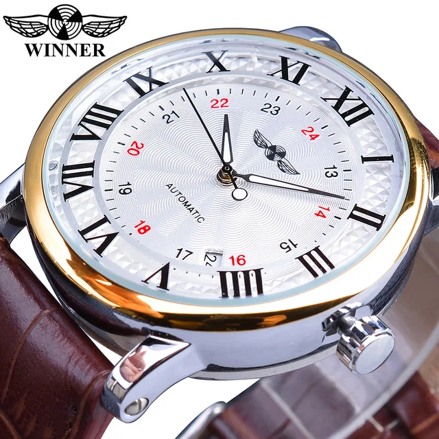 Wholesale Winner Watch Fashion Business Dress Men Watch Top Brand Luxury Leather Stainless Steel Automatic Watch