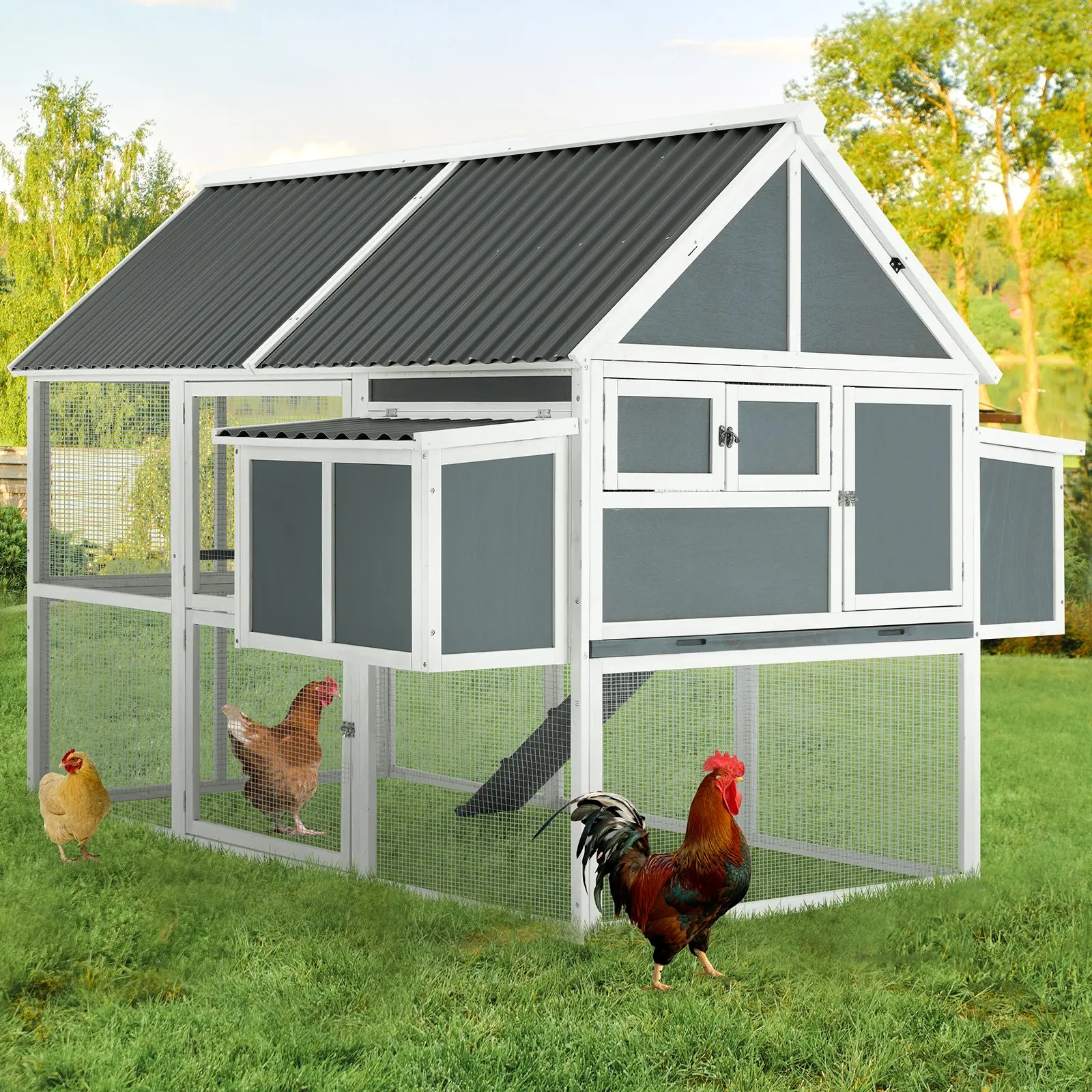 Large Outdoor Chicken Kit Wood Hen House Poultry Cage Walk In Wooden Chicken Coop With 2 Nesting Boxes