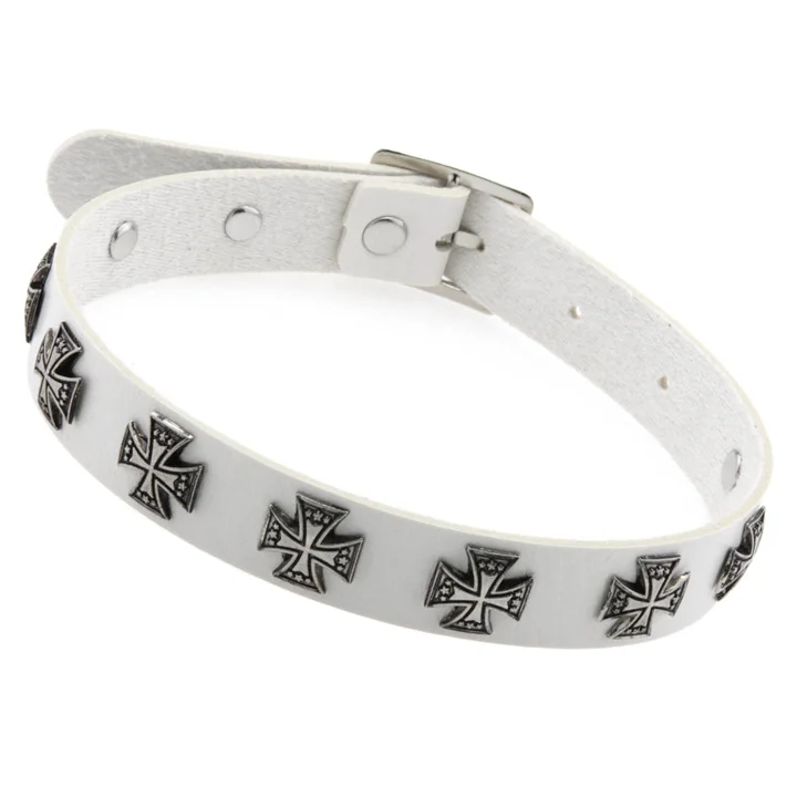 W.E. Retro Dark Punk Gothic Cross Nail Choker PU Leather Clavicle Necklace