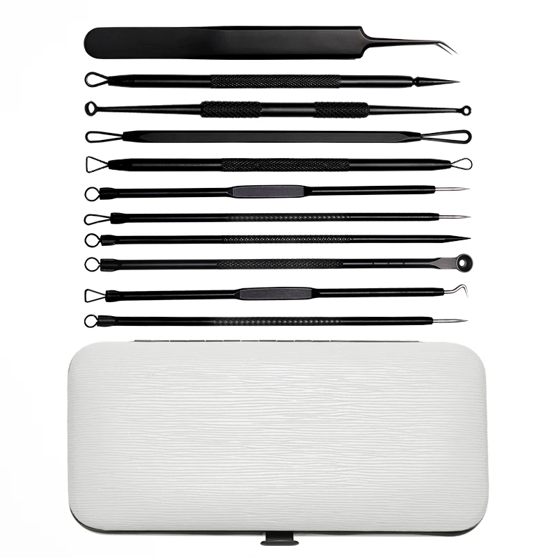 Pimple Blackhead Remover Extractor Tool Kit 11 in 1 Professional Safe Treatment White Head Acne Blemish Comedone Removing